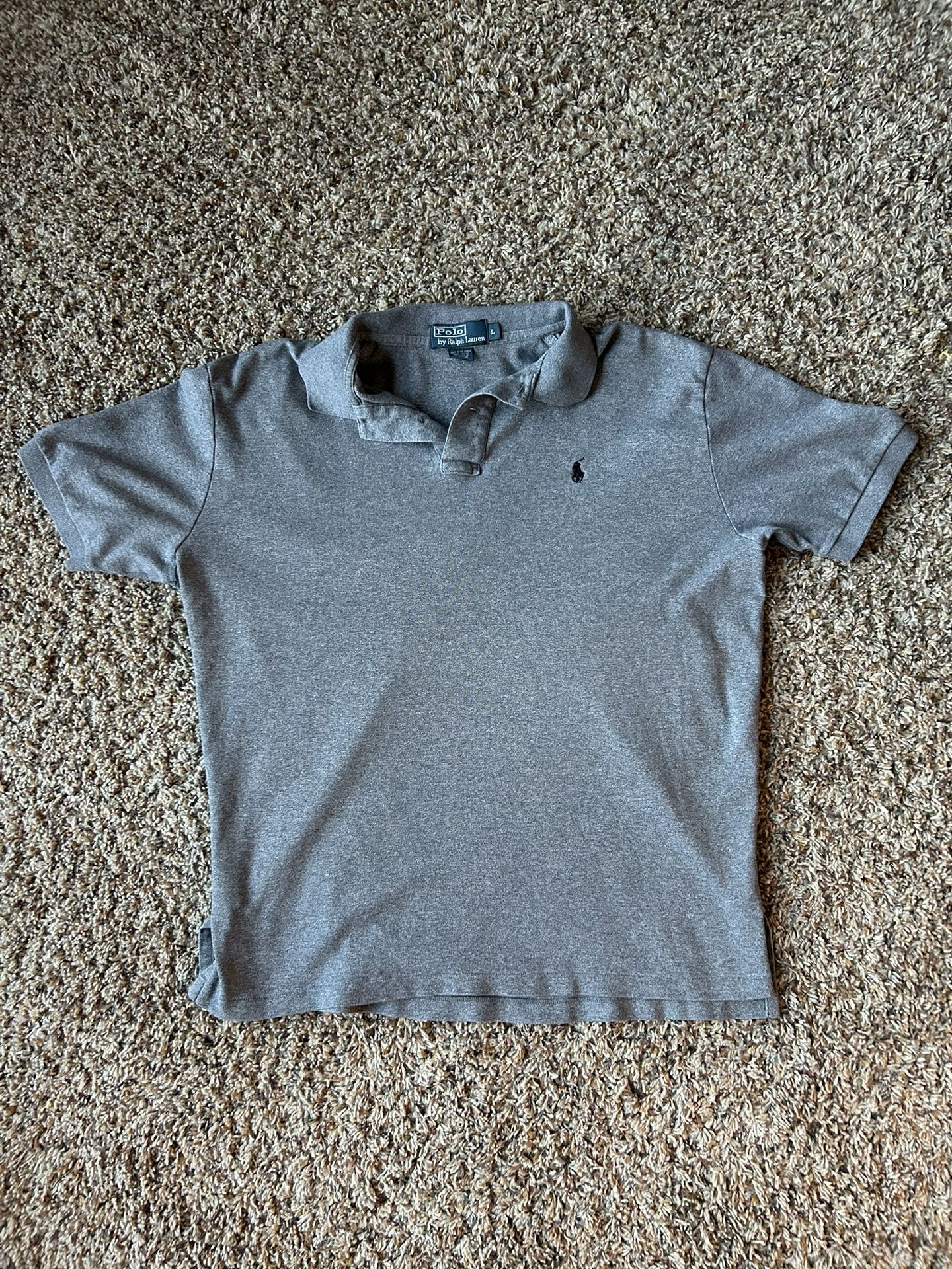 Ralph Lauren Polo Shirt, Men’s Large Size, 100% Cotton, Gray Color, Casual Fit