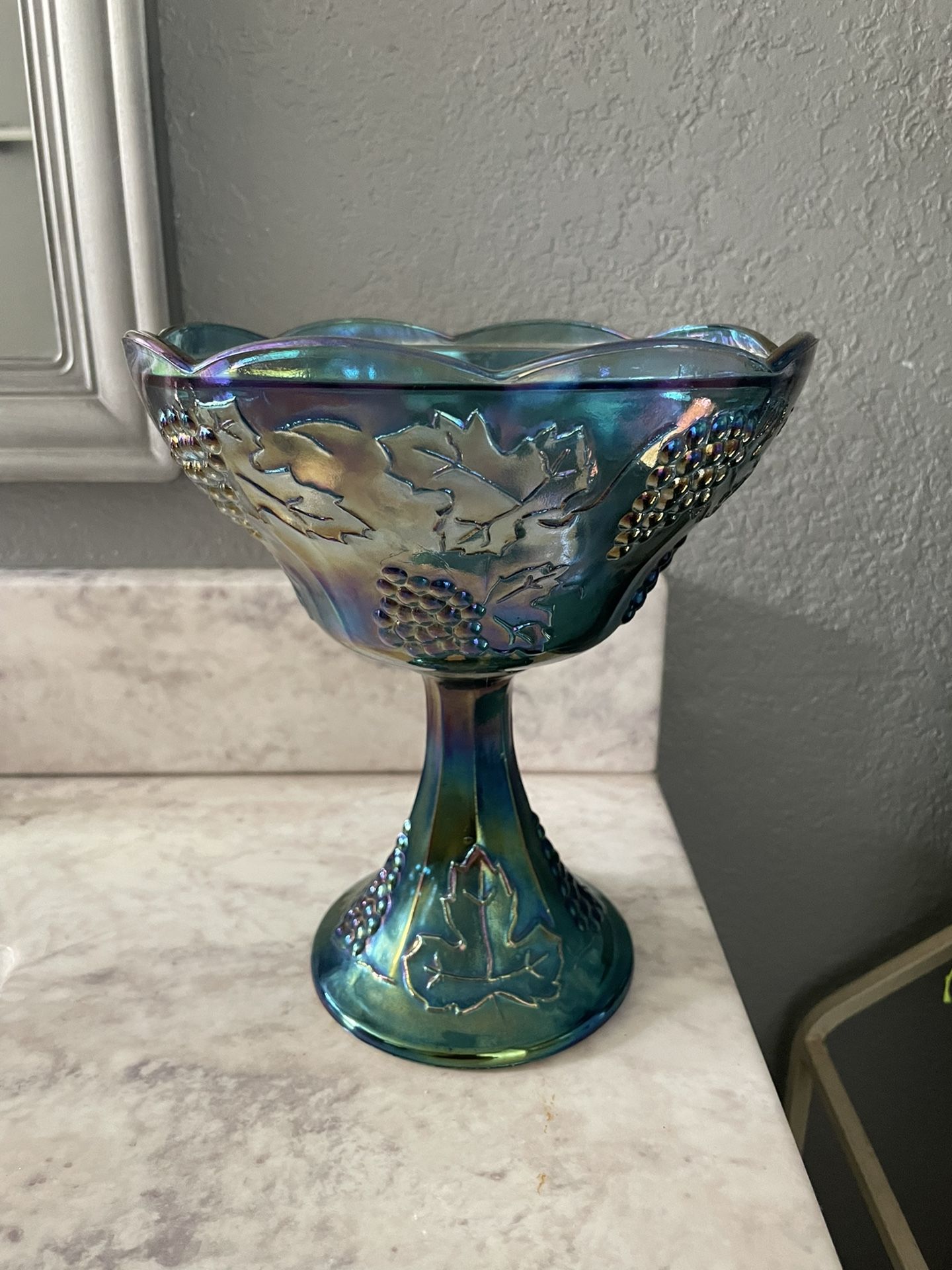 Vintage 1970s Blue Carnival Glass