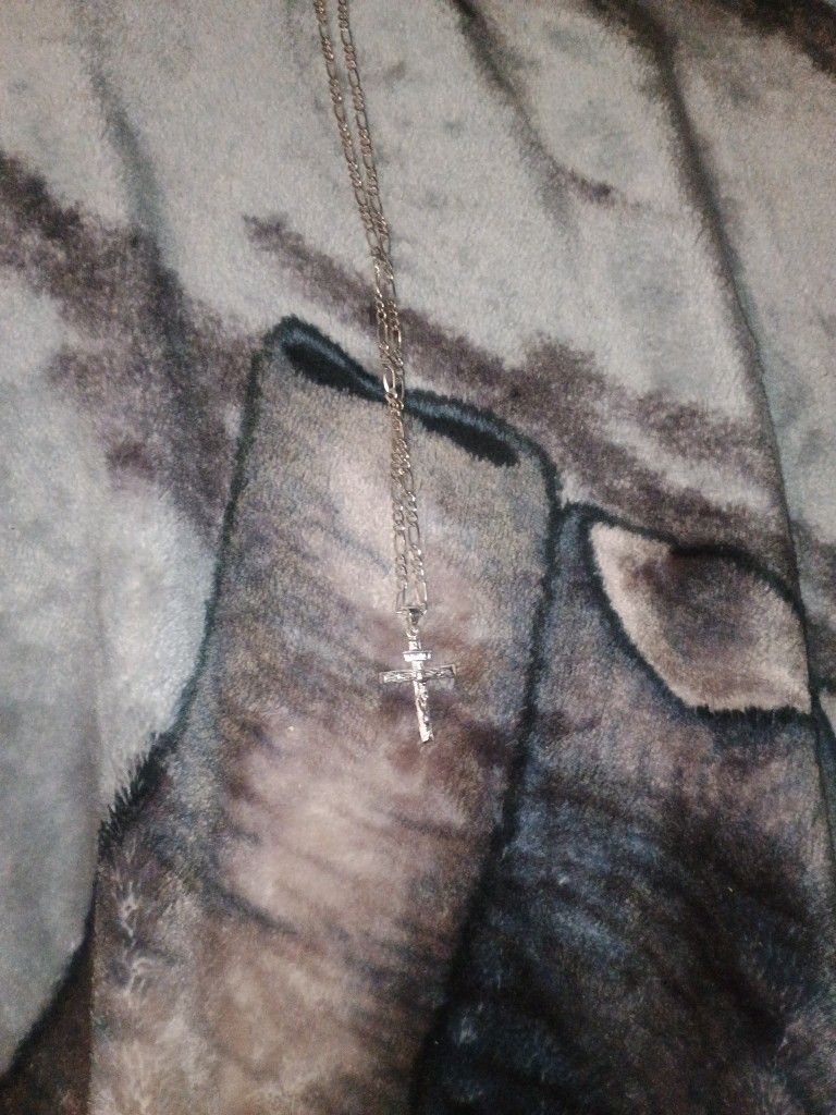 Silver Chain Necklace With A Silver Cross