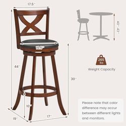 ONE Brand NEW 30” 360° Swivel Counter / Bar Height Bar Stool with Back