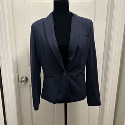 JCP medium dark blue navy blazer work professional women interview her buttons