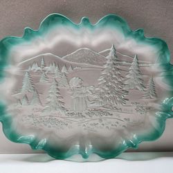 MIKASA CANAPE PLATTER Oval Serving Dish Green Plate CHRISTMAS STORY 