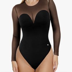 Popilush Long Sleeve Mesh Shape-wear Bodysuit Size L 