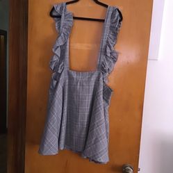 Plus Tartan Print Ruffle Straps Pinafore Skirt