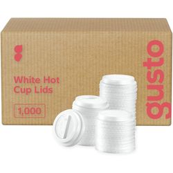 GUSTO [Case of 1,000] Disposable Plastic Dome Lids for 10, 12, 16, & 20 oz. Paper Hot Coffee Cup - White (Formerly Comfy Package)