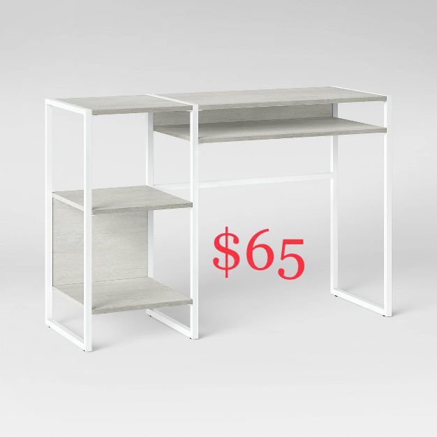 Paulo Wood Writing Desk with Storage Weathered White