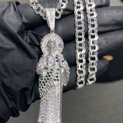 Silver Chino Link Chain With San Judas Charm 