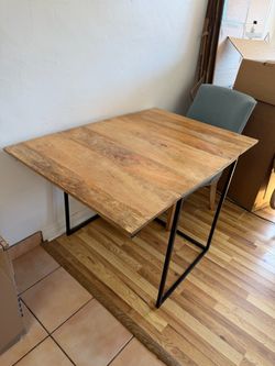 Drop-Leaf Wood Dining Table