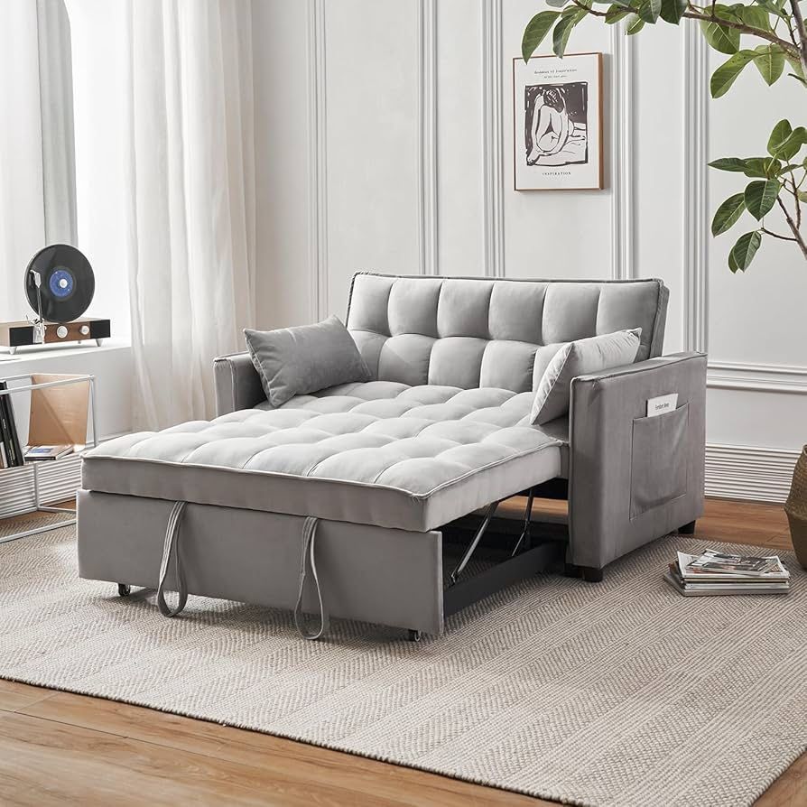 54.8'' Sleeper Sofa Bed 3-in-1 Convertible Couch with Pullout Bed, Reclining Backrest, Storage Pockets – Modern Space Lounge Furniture for Living Room