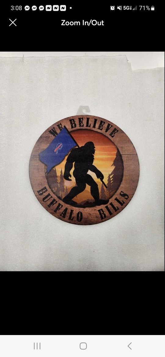 Buffalo Bills Bigfoot Sasquatch Carrying Flag Wood Sign