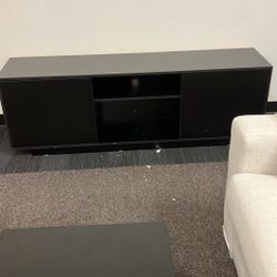 Techni Mobili Modern TV Stand for Screen TVs Up to 70” When Measured Diagonally – Black TV Stand with 2 Storage Cabinets with Patterned Doors and Open