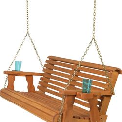 Casual 5 Foot Roll Back Porch Swing with Cup Holders in Cedar Stain - Treated Pine 