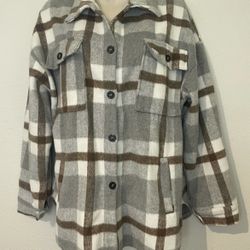 Women Loose Fall Shirt Jacket Button-down Color Block Long Sleeve with pockets.  (AC)