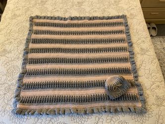 Newly Hand-Crocheted Baby Afghan and Hat