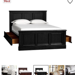 Pottery Barn King Storage Bed – Solid Wood – Black