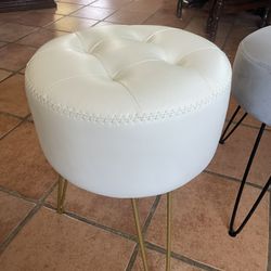 White Leather Ottoman 
