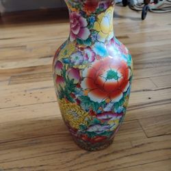  Chinese Porcelain Vase Hand Painted Floral design, marked. 5” dia. x ,9.5" 
