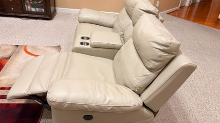 Beige top grain Leather Reclining Sofa Set