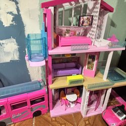 Barbie Dream House With Accessories,Barbie Camper And Barbie Car All For $100 Dollars 