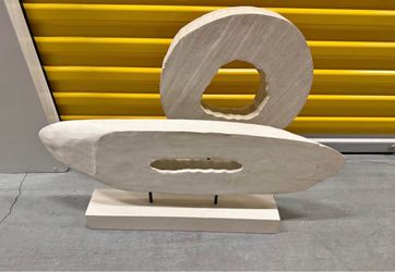 Hand-Carved Mango Wood Sculpture Set of 2 – Modern Organic Décor on Stands