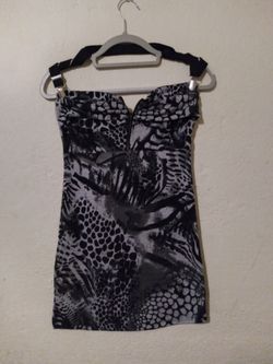 Black and Grey Animal Print Mini Dress
