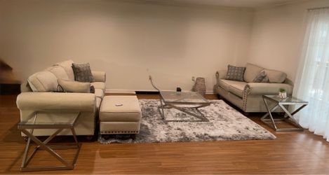 Modern Glass & Chrome Console Table with 2 Matching End Tables