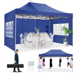 10x15 Pop up Canopy Tent Heavy Duty with 4 Sidewalls, Easy Set-up Commercial Outdoor Party Tent, 100% Waterproof Wedding Canopy Gazebo, 3 Height Adjus