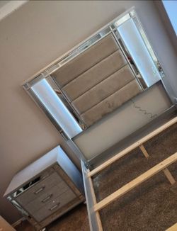 Bedroom Set with LED Mirror Headboard and Nightstand
