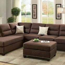 Brand New Chocolate Sectional Sofa With Ottoman 