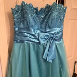Strapless Blue Prom Dress