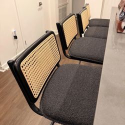 4 Black Boucle Bar And Cane Stools 