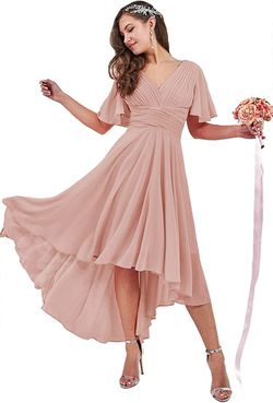 Noras Dress High Low V Neck Bridesmaid Dress in Pink
