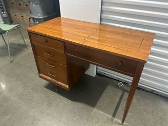 Walnut mid-century modern desk with sewing machine