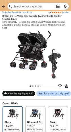 Dream On Me Volgo Side-by-Side Twin Umbrella Stroller