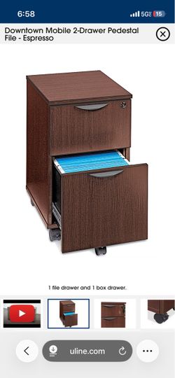 Uline Downtown Mobile 2-Drawer Pedestal File Cabinet Espresso