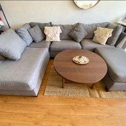 Grey Sectional Couch Sofa L Shaped With Ottoman 