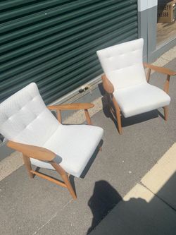 Set of 2 White Upholstered Armchairs with Wood Frame
