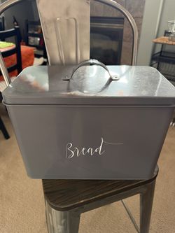 Gray Metal Bread Box with Lid - Farmhouse Style