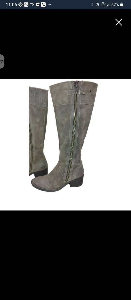 Born Poly Suede Zip Detail Distressed Riding Boots Size 6M