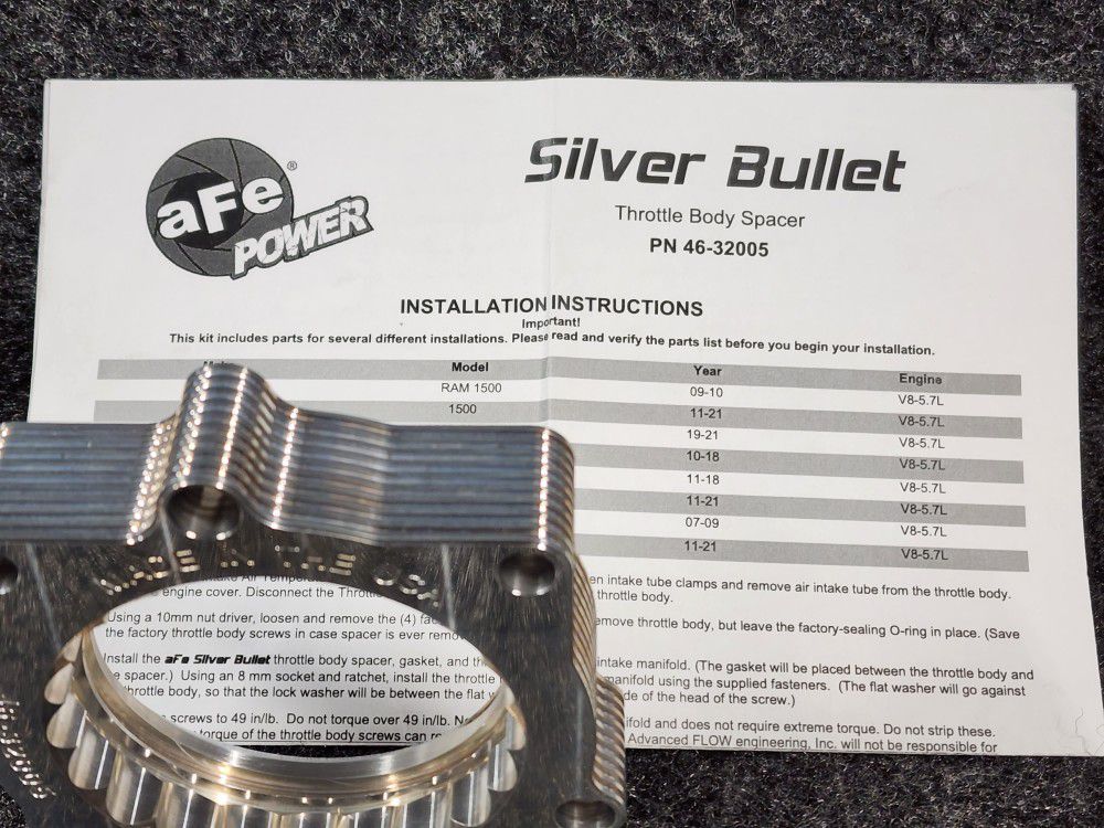 Silver Bullet throttle body spacer