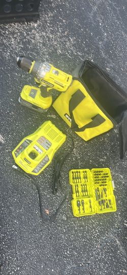 RYOBI 4 piece set with Brushless cordless drill, fast charger, 4Ah 18v battery, and drill kit $90