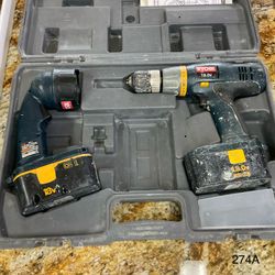18V Ryobi Hammerdrill & Flashlight With 2 Batteries & Case