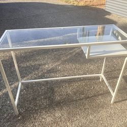 Glass Top And White Desk With Storage
