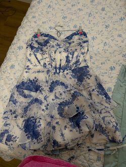 Blue Floral Strapless Corset Mini Dress
