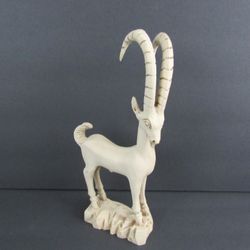 Siberian Ibex Vintage Hand Crafted Sculpture 11" Tall


