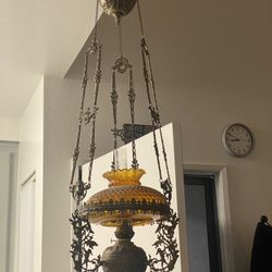 Vintage Dutch Hanging Oil Lamp Adjustable 1800