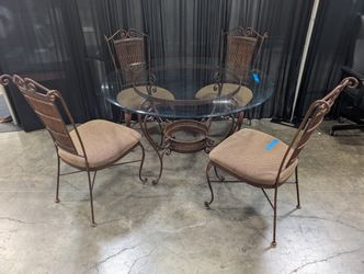 Ornate Wrought Iron Glass Top Dining Set