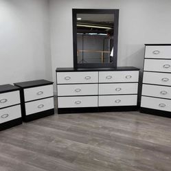 Dresser Whit Mirror, Chest And 2 Nightstands - Cómoda Con Espejo , Gavetero Y 2 Mesitas De Noche 
