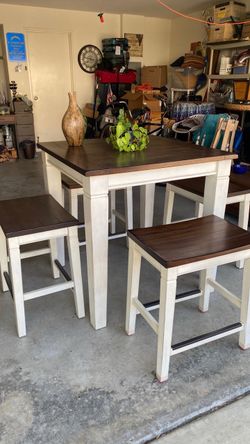 Kitchen Dining Table Counter Height Square Solid Wood Table & Stools Chairs Home Furniture