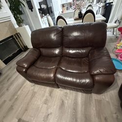 Set of 3 James Walnut Leather Power Reclining Sofa with Adjustable Headrest Loveseat & Recliner chair set of 3 Sofas $300